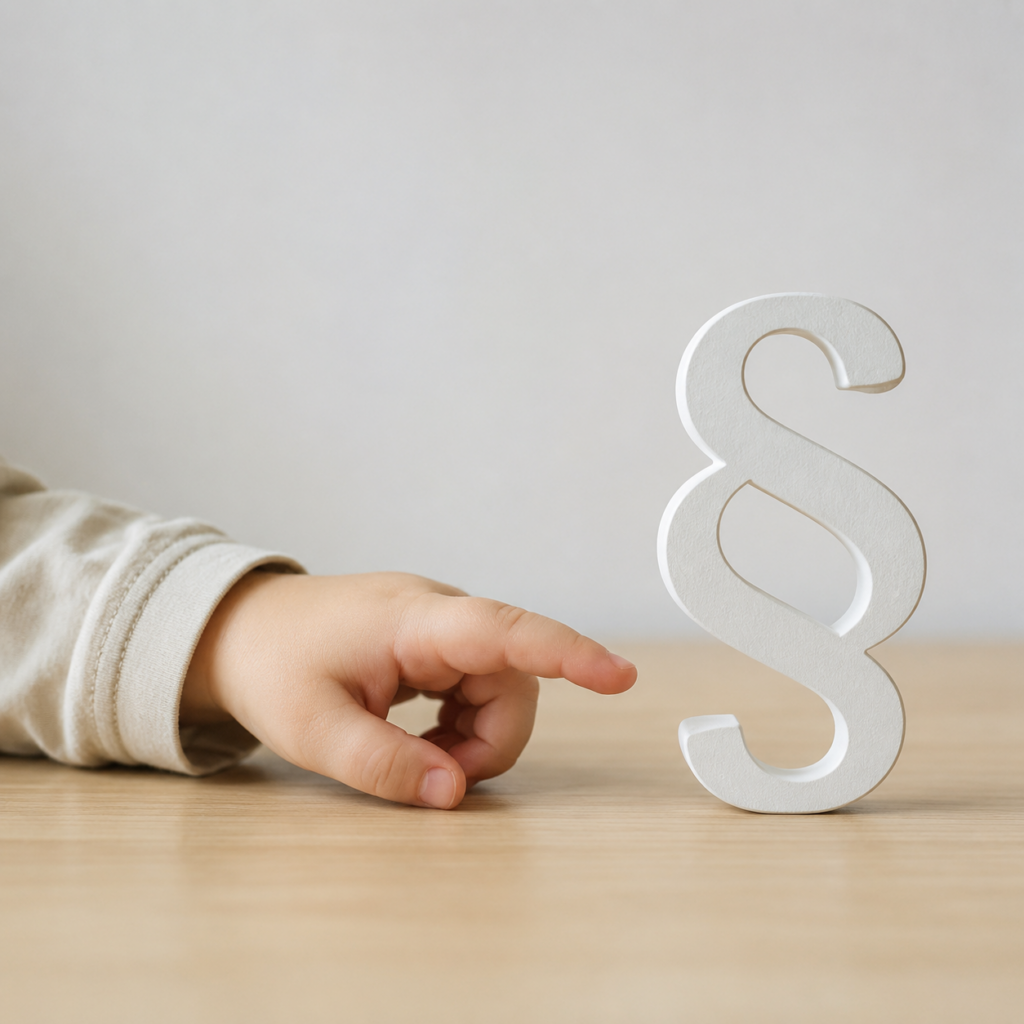 Paragrafenzeichen und Kinderhand als Symbol für die Kindschaftsrechtsreform KiMoG 2026
